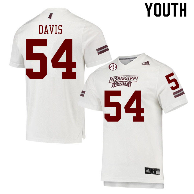 Youth #54 Jonathan Davis Mississippi State Bulldogs College Football Jerseys Stitched Sale-White - Click Image to Close